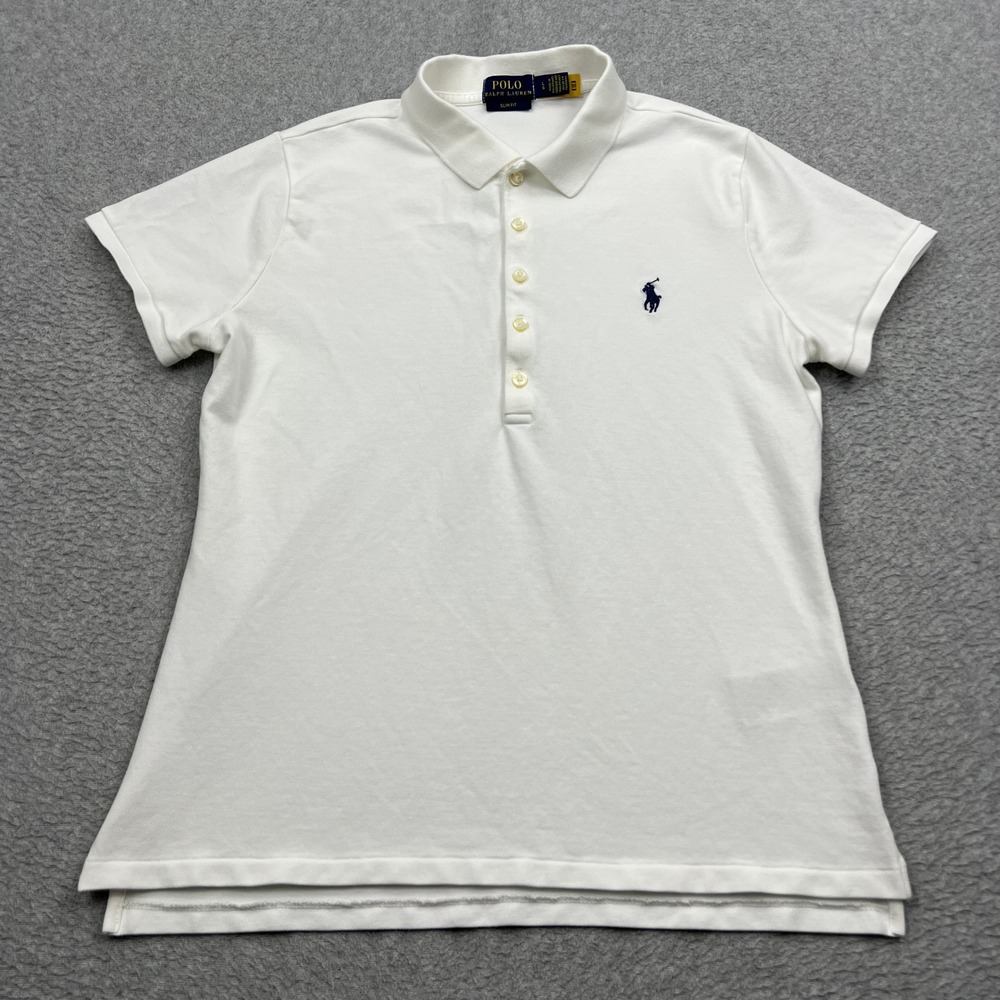 Polo Ralph Lauren Slim Fit Stretch Shirt Womens Large White Short Sleeve Pique